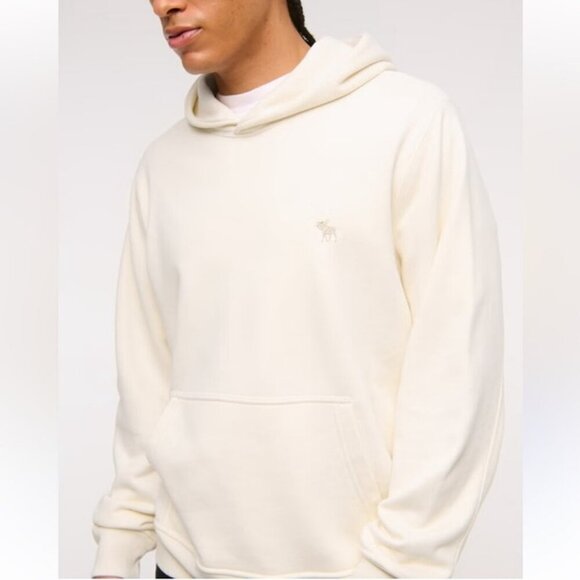 Abercrombie & Fitch Men’s White Cream Sweatshirt Hoodie Logo Size Medium - Picture 1 of 7